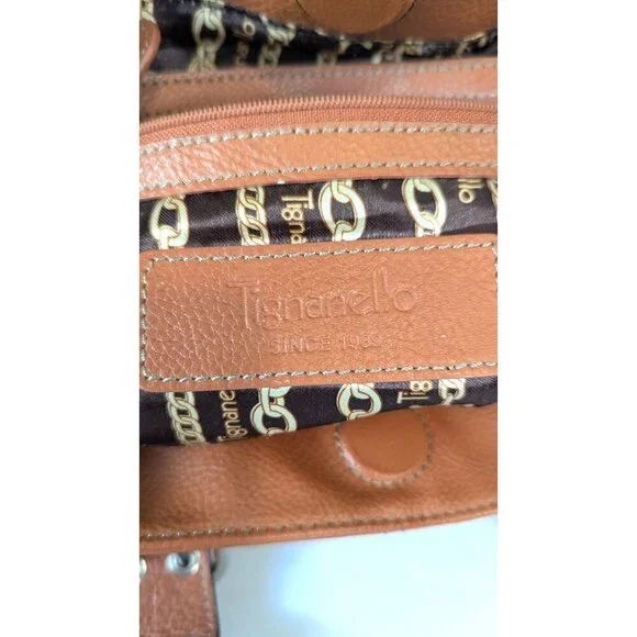 Tignanello Perfect 10 pebbled leather satchel top handle purse orange terracotta - Picture 11 of 14